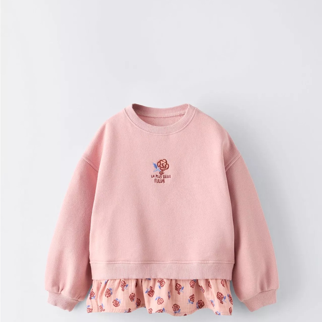 Zara Pink Kids Sweatshirt With Floral Hem